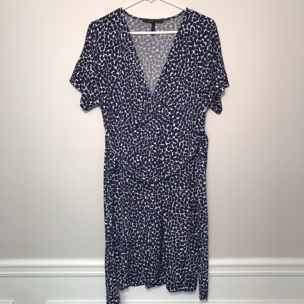BCBGMaxAzria Navy and White Printed Wrap Dress
